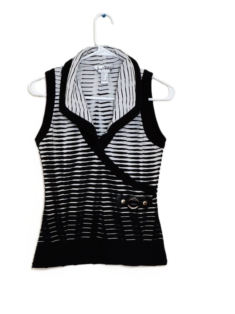 Joseph Ribkoff Wrap Vest Women 4 Small S Striped Shawl Collar Top Made in Canada